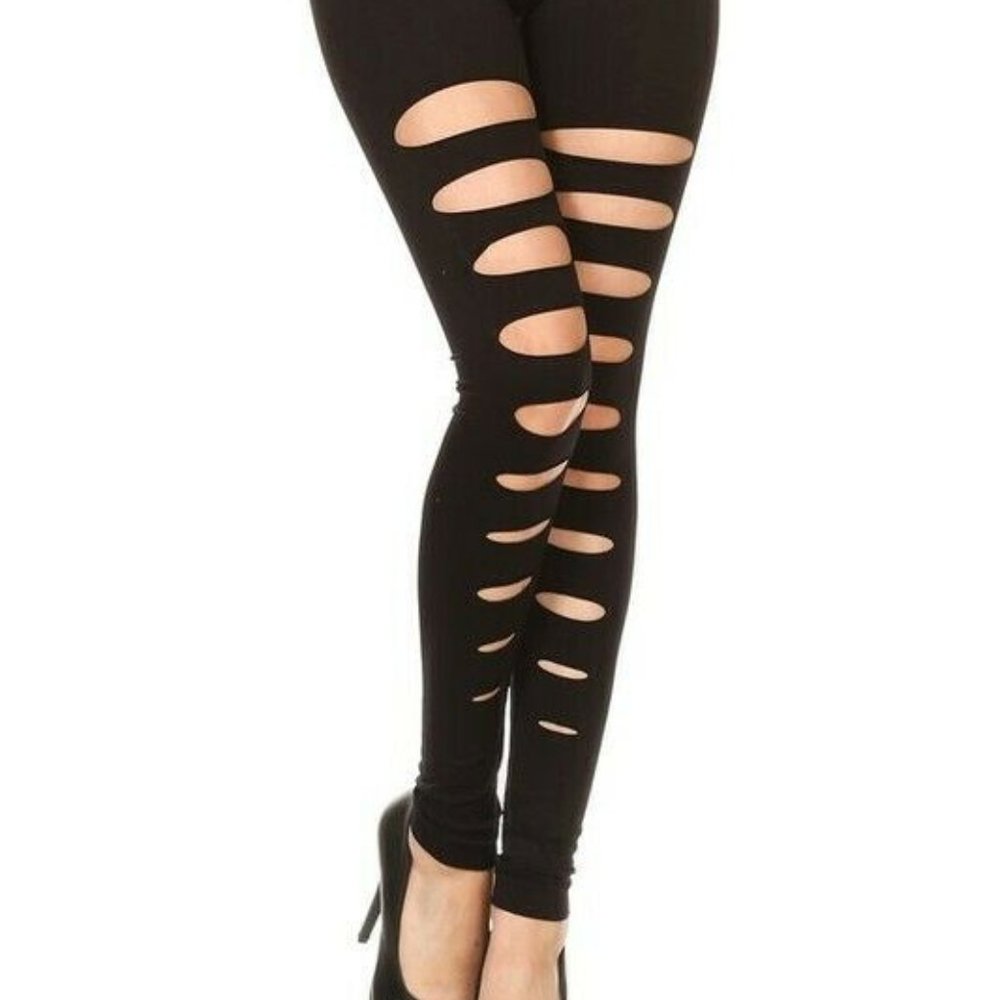 Athletic Black Ripped Strech Skinny Leggings